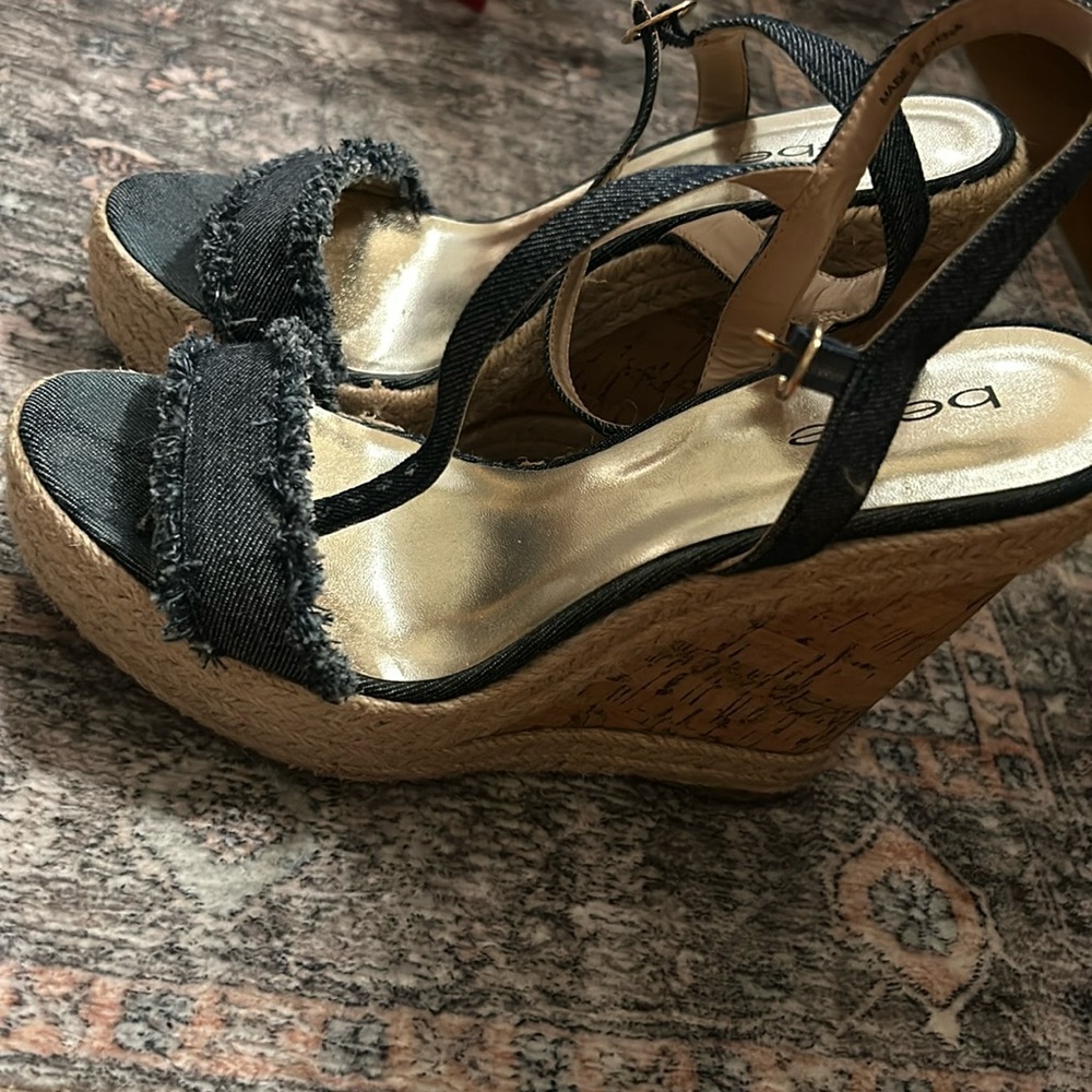 BEBE blue denim wedge sandal!